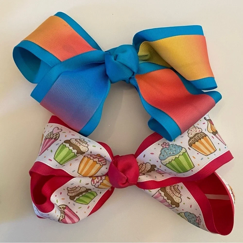 Big Girl’s Handmade Hair Bows Bundle - Lot of 12